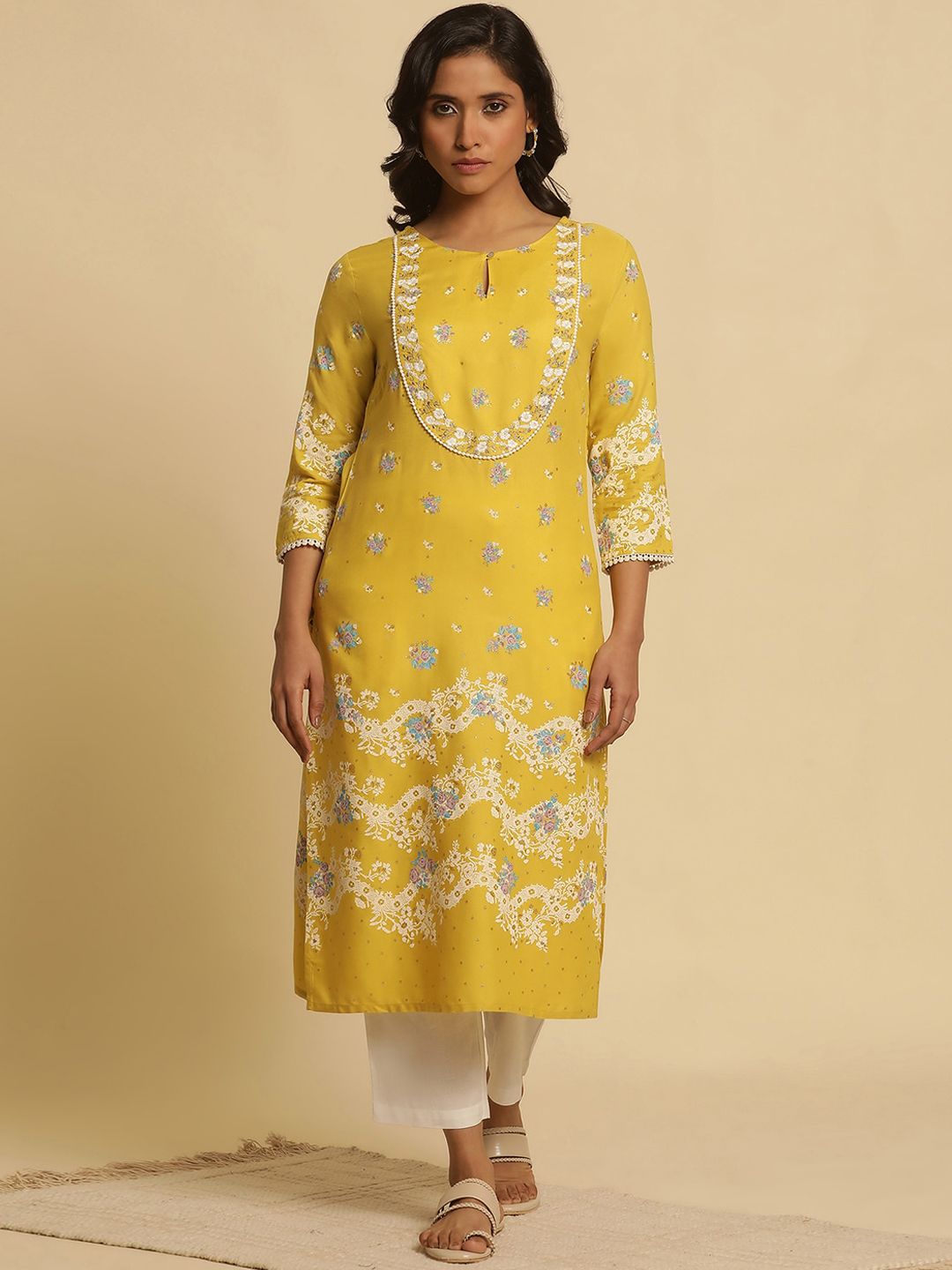 W Floral Embroidered Thread Work Kurta