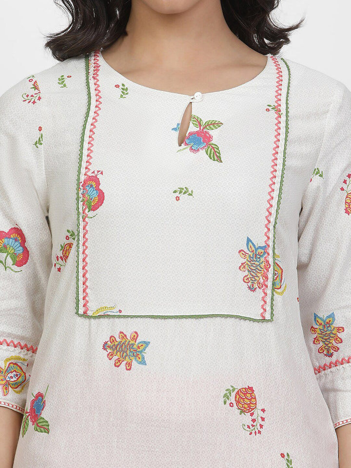 W Floral Printed Keyhole Neck Regular Kurta with Trousers