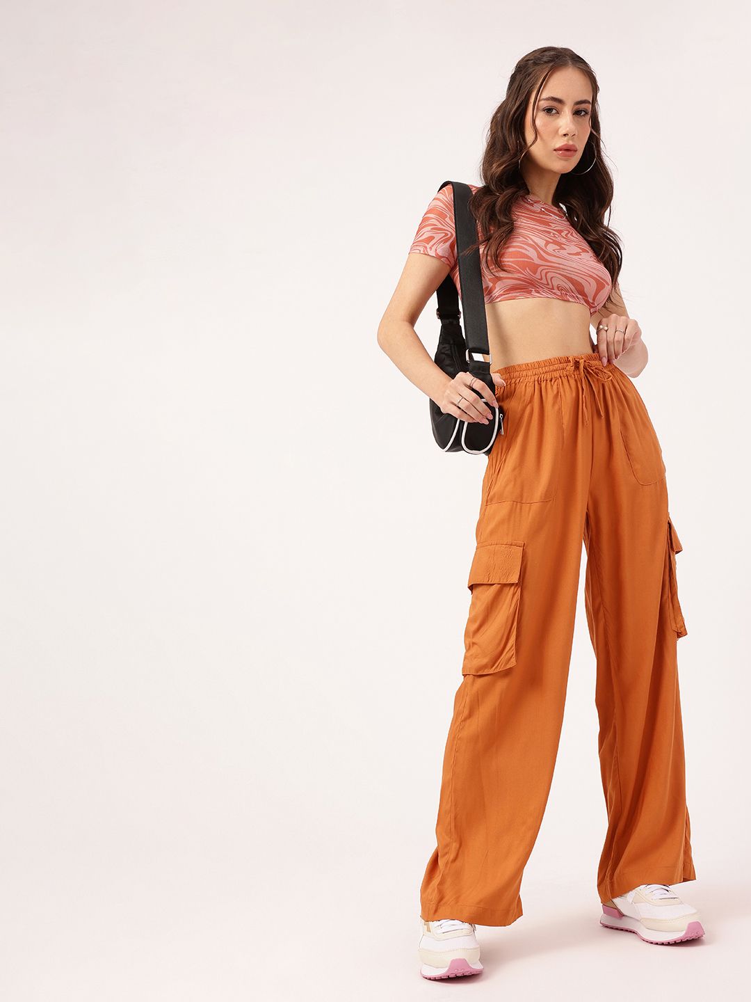 DressBerry Women Burnt Orange Futuristic Utility Cargos