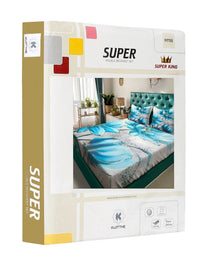 Moda Rapido X KLOTTHE Turquoise Blue & White Floral 400 TC Bedsheet with 2 Pillow Covers