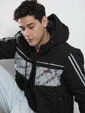 The Indian Garage Co Men Typographic Print Slim Fit Puffer Jacket with Detachable Hood
