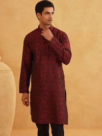 SOJANYA Men Maroon Woven Design Kurta Lurus