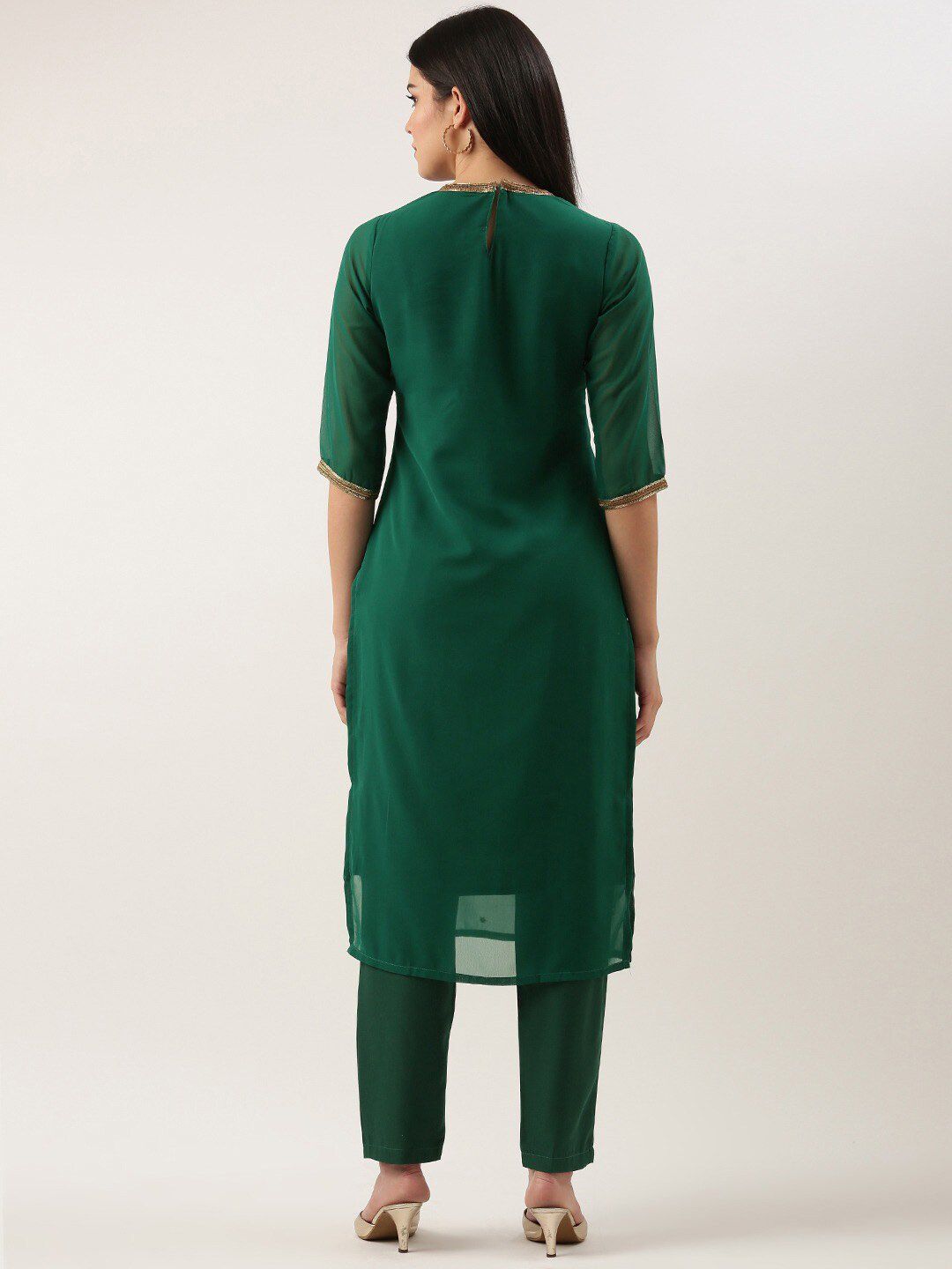 KALINI Embroidered Sequinned Straight Kurta & Trousers