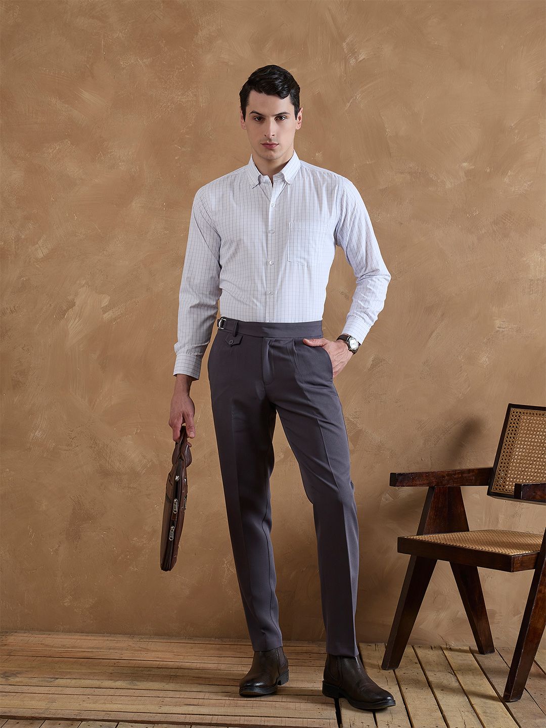 DENNISON Men Smart Grid Tattersall Checked Formal Shirt