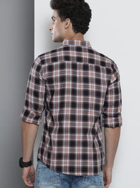 The Indian Garage Co Men Navy Blue & Peach-Coloured Cotton Checked Casual Shirt