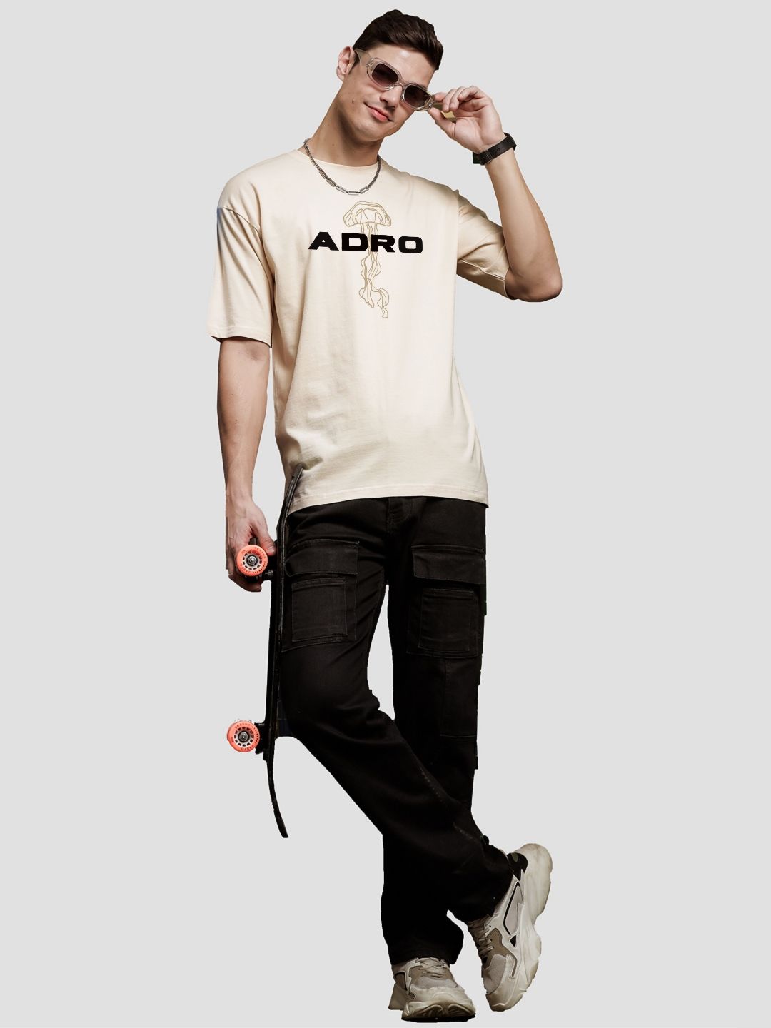 ADRO Men Graphic Printed Round Neck Cotton Oversized T-Shirt