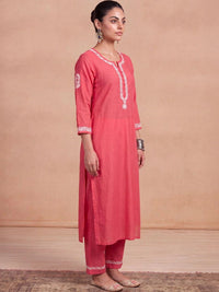 House of Chikankari Women Ethnic Motifs Embroidered Regular Thread Work Chanderi Silk Kurta with Trousers
