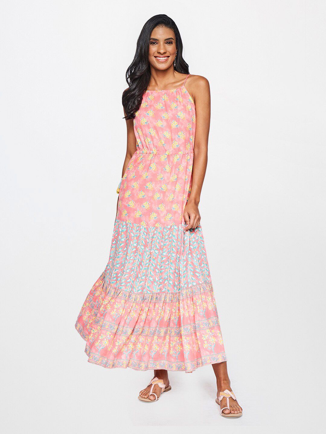 Global Desi Women Pink Floral Print Maxi Dress