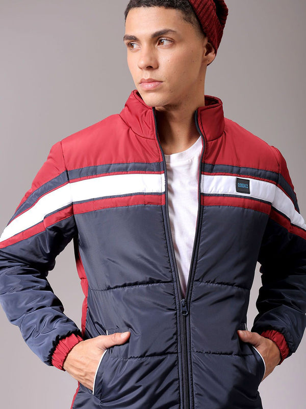 The Indian Garage Co Men High Neck Colourblocked Puffer Jacket