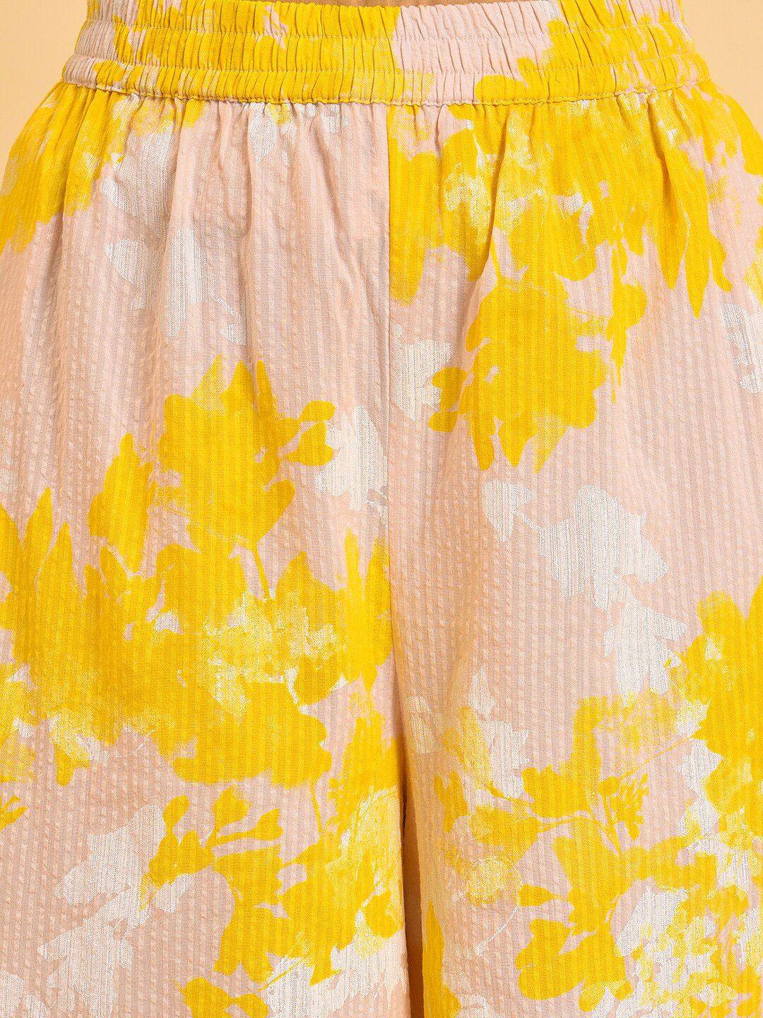W Peach-Coloured & Yellow Abstract Printed Pure Cotton Top With Palazzos