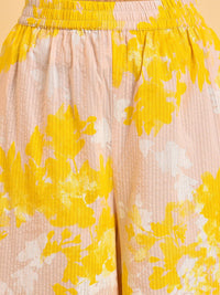 W Peach-Coloured & Yellow Abstract Printed Pure Cotton Top With Palazzos