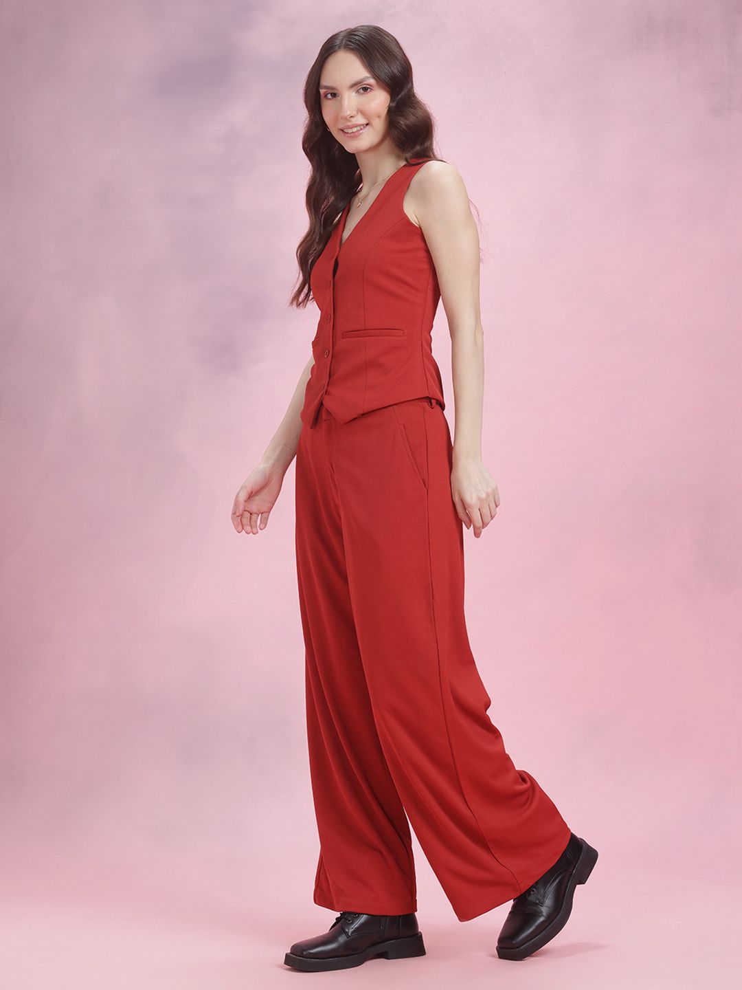 DressBerry Single-Breasted Waistcoat with Wide-Leg Trousers