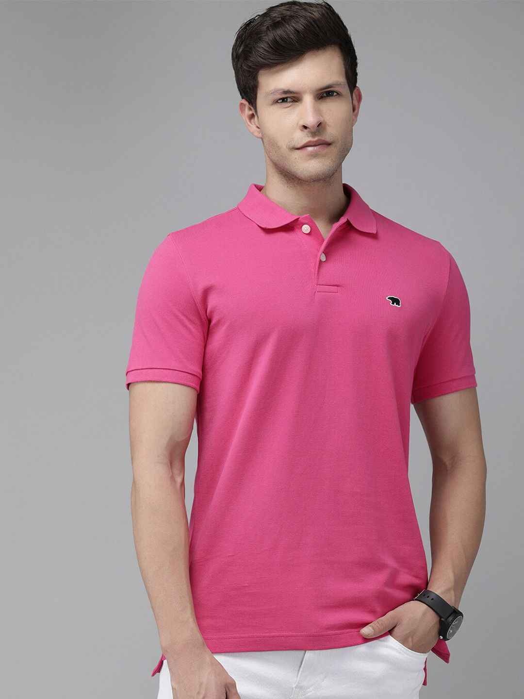 THE BEAR HOUSE Polo Collar Cotton Slim Fit Pure Cotton T-shirt