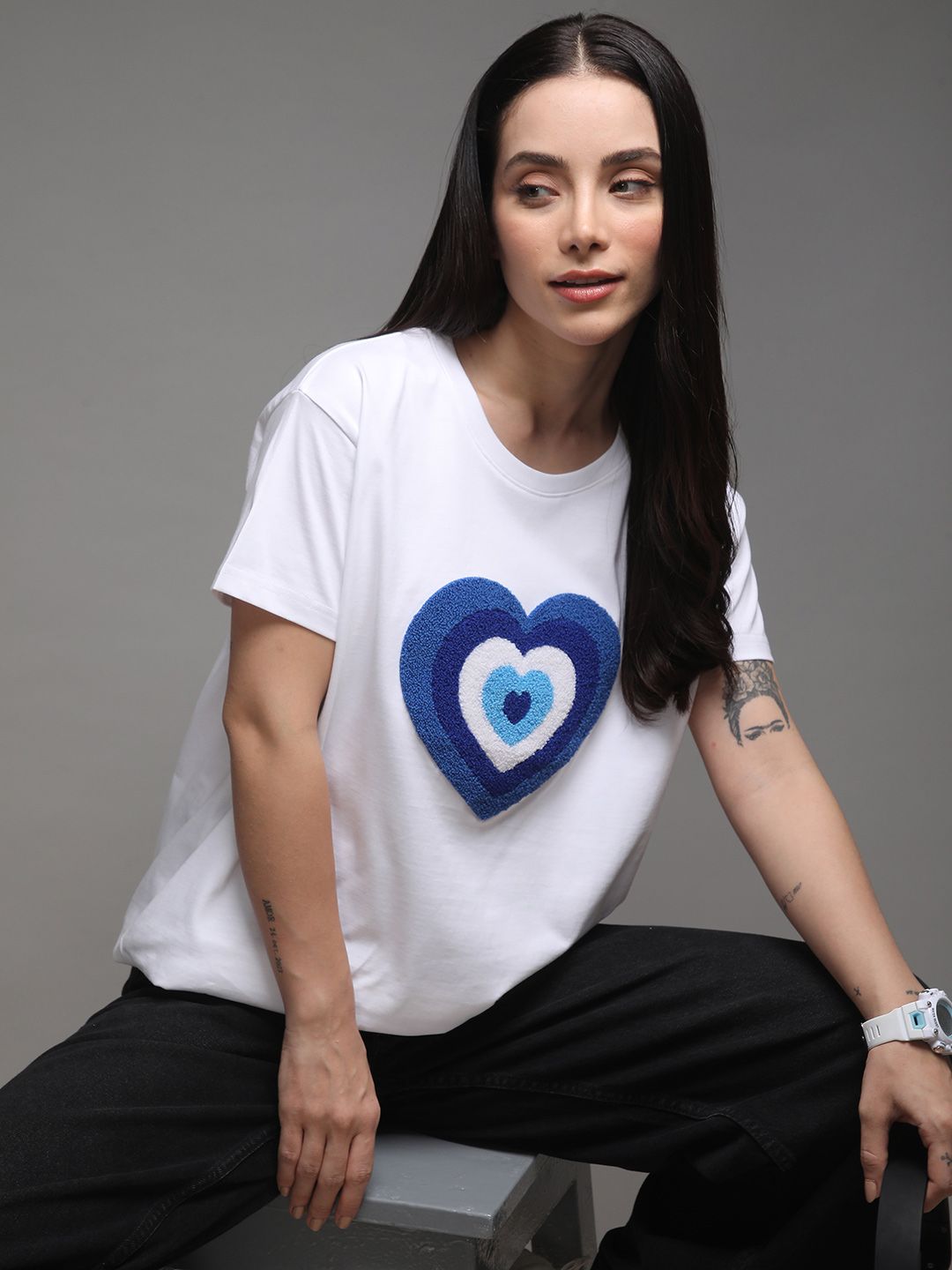 DILLINGER Women Boxy Regular Puff Printed Tshirt