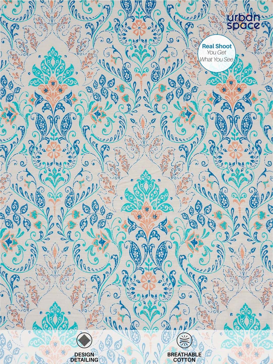 URBAN SPACE Serene White & Blue Printed Cotton 200 TC Single Bedsheet with Pillow Cover