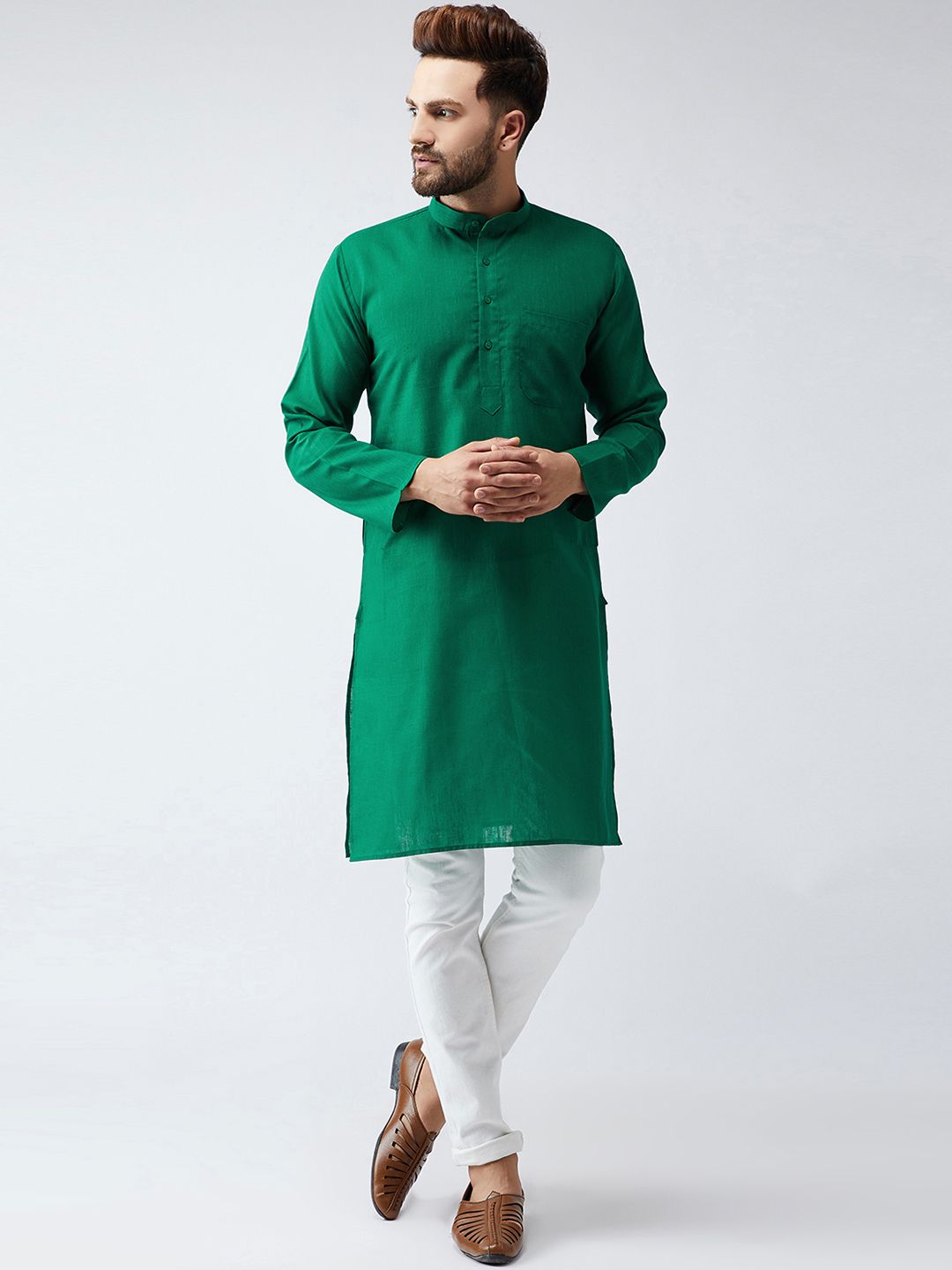 SOJANYA Lelaki Hijau Solid Kurta Lurus