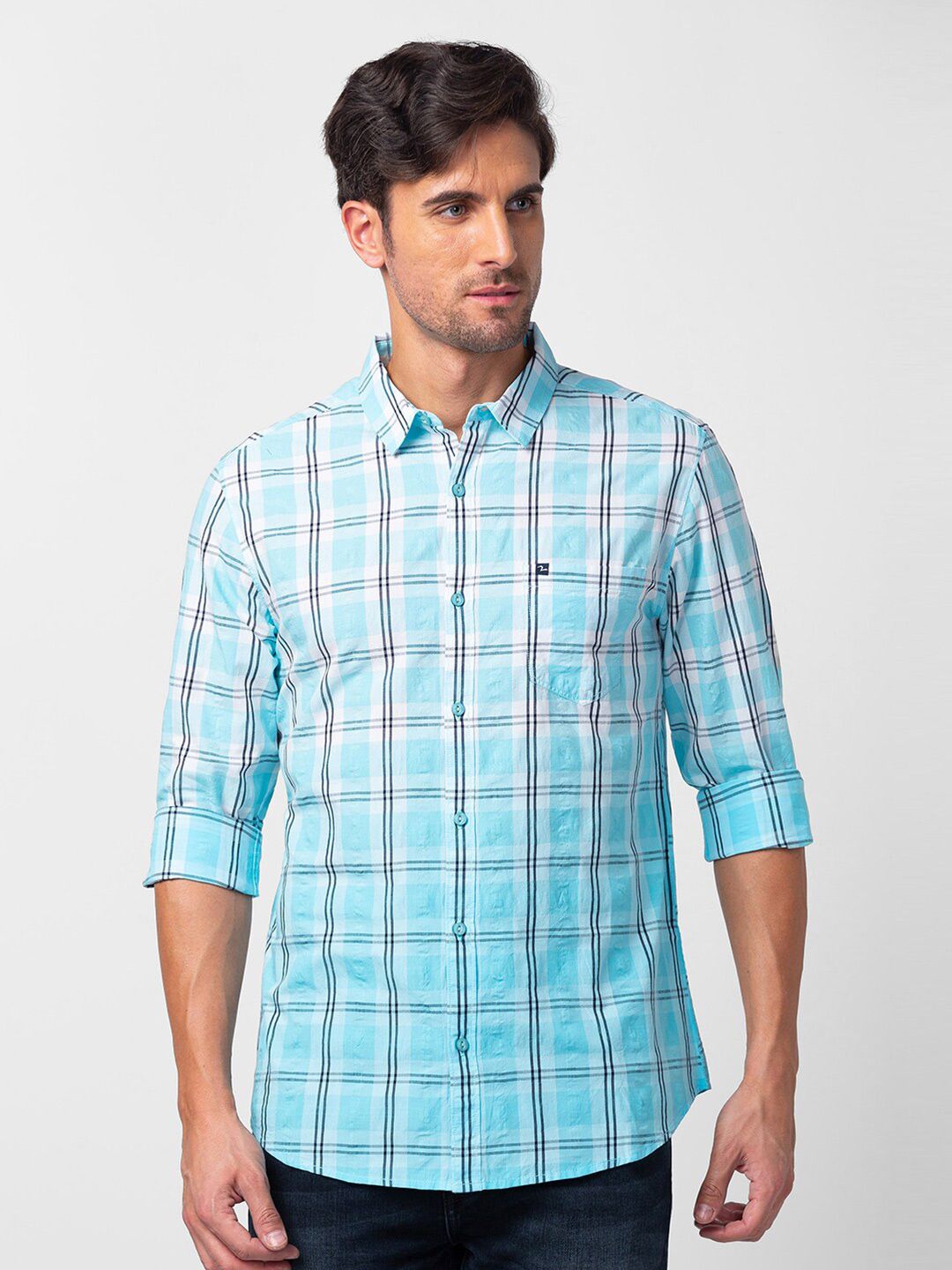 SPYKAR Men Slim Fit Cotton Tartan Checked Casual Shirt