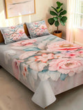 Moda Rapido X KLOTTHE Peach-Coloured & Grey Floral 400 TC King Bedsheet with 2 Pillow Covers