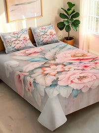 Moda Rapido X KLOTTHE Peach-Coloured & Grey Floral 400 TC King Bedsheet with 2 Pillow Covers