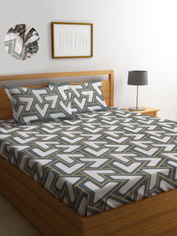 KLOTTHE White Geometric Polycotton 300 TC Dilengkapi Cadar King Halus dengan 2 Sarung Bantal-250 x 225 cm