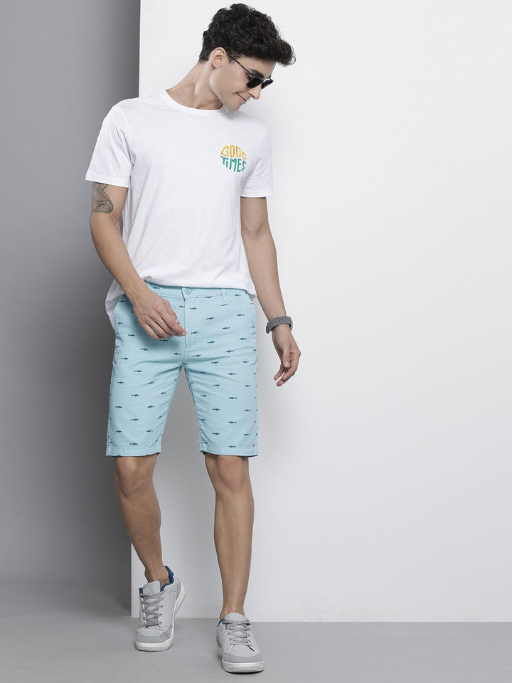 The Indian Garage Co Men Blue Printed Slim Fit Cotton Chino Shorts