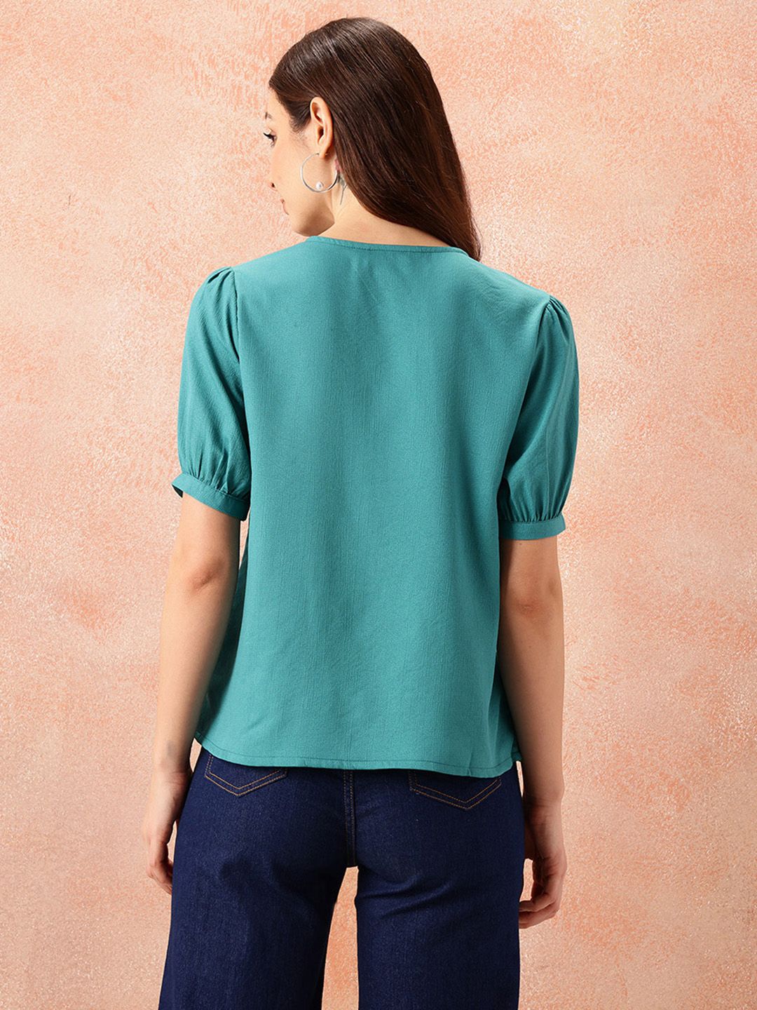 all about you Textured Puff Sleeves Top