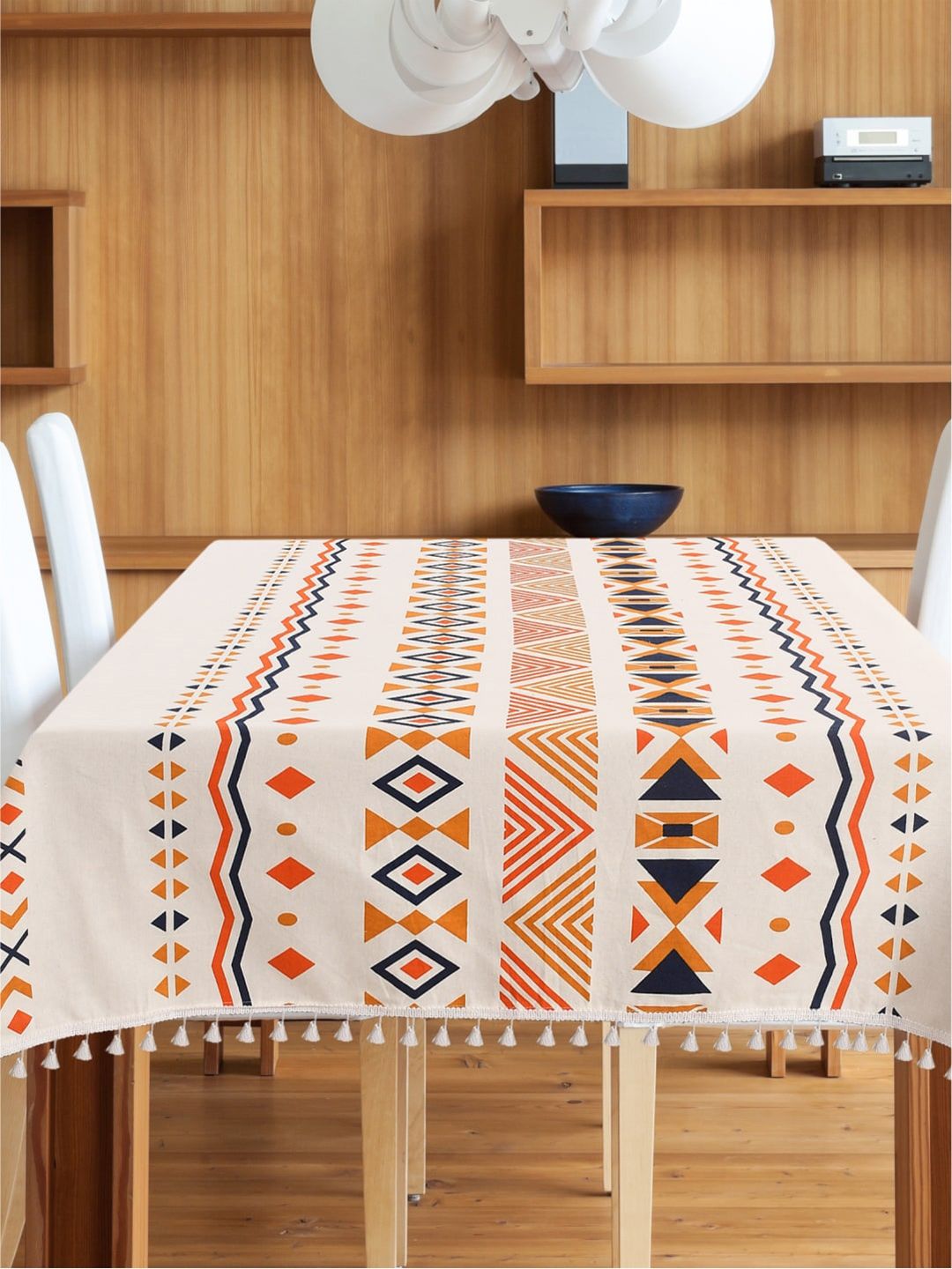 URBAN SPACE Mustard-Yellow Printed Square Cotton 4-Seater Table Cover