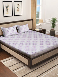 KLOTTHE Purple Floral Pure Cotton 400 TC King Superfine Bedsheet with 2 Pillow Covers-98 x 89 inches