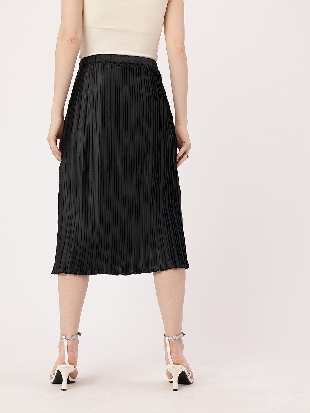 DressBerry Effortless Elegance Accordion Pleated Satin Finish A-Line Midi Skirts