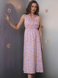 RAREISM Floral Printed Cotton Fit & Flare Midi Dress