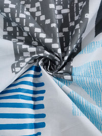 KLOTTHE Blue Geometric Printed Pure Cotton Dilengkapi 400 TC Single Cadar Dengan Sarung Bantal