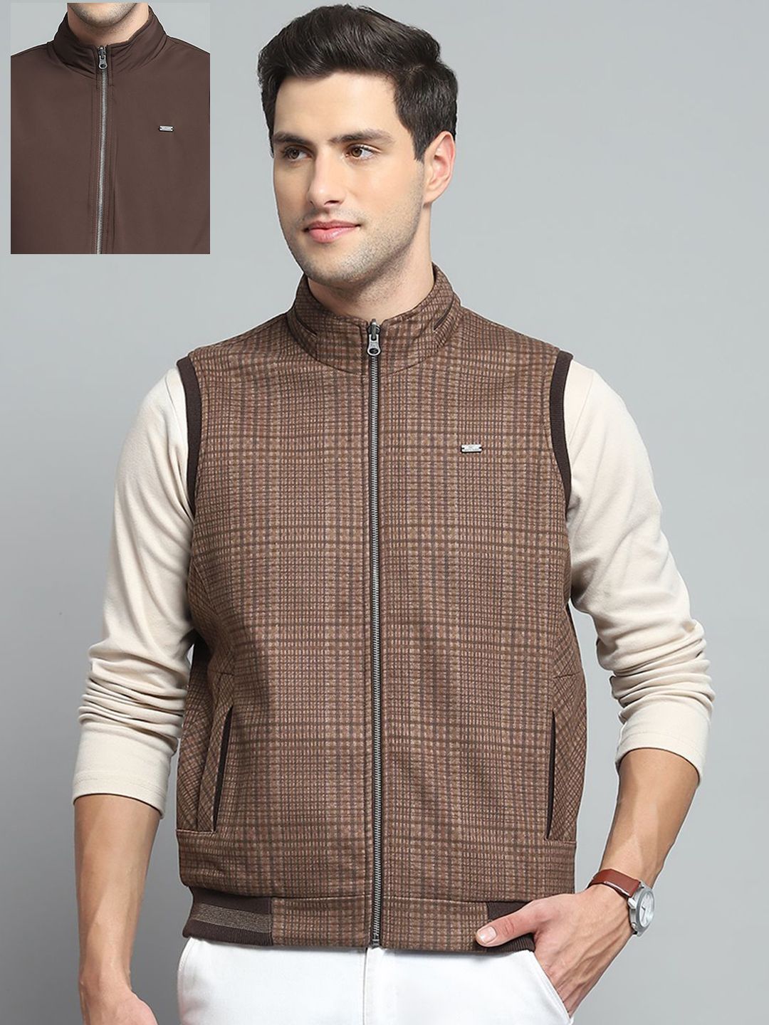 Monte Carlo Men Mock Collar Solid Casual Lightweight Bomber Jacket