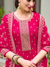 KALINI Floral Embroidered Regular Sequinned Straight Kurta with Trousers & Dupatta
