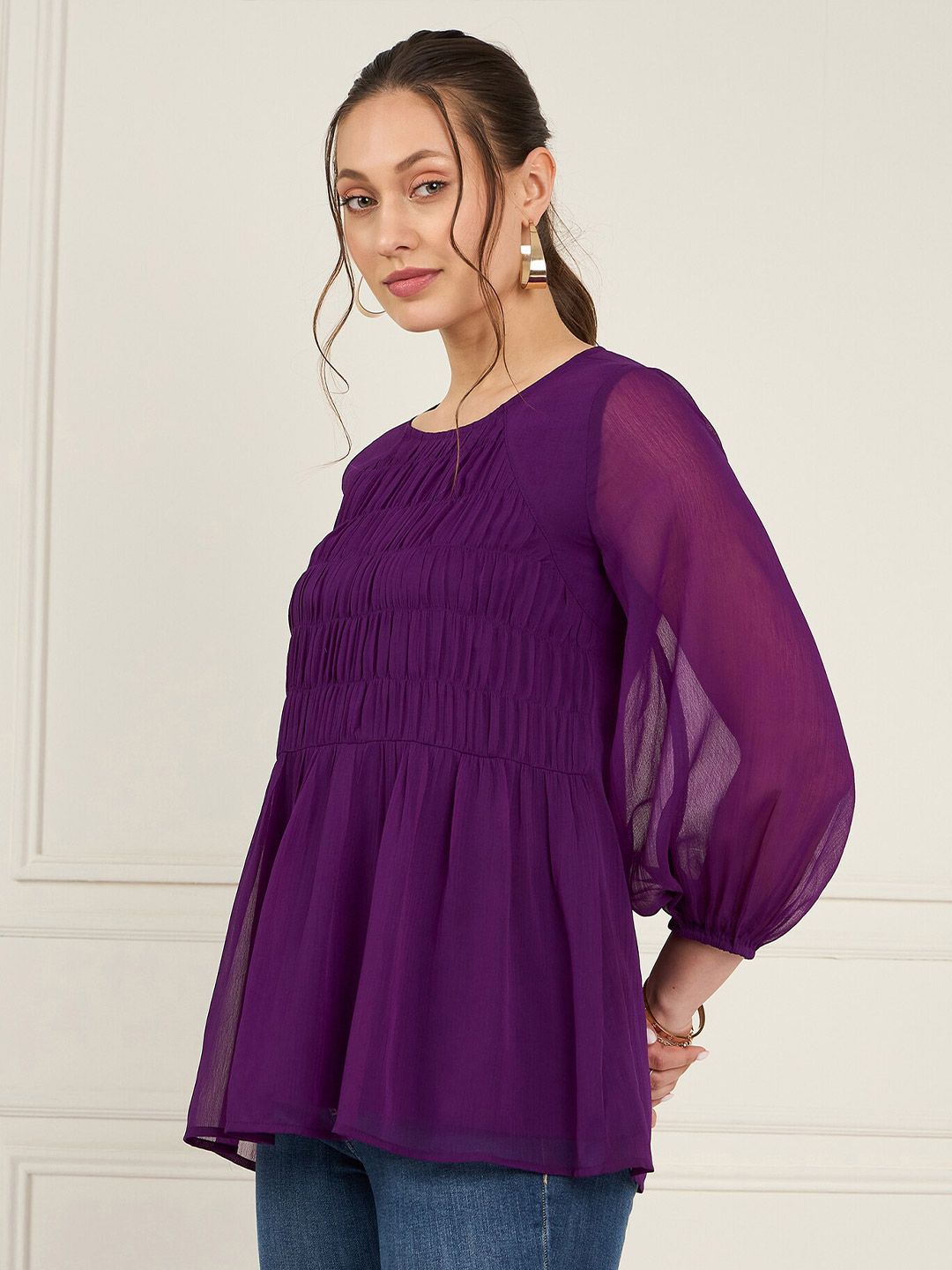 Antheaa Puff Sleeves Chiffon Top