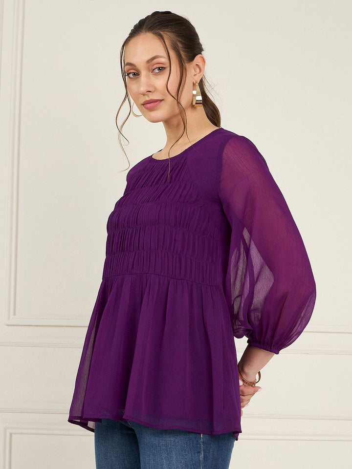 Antheaa Puff Sleeves Chiffon Top