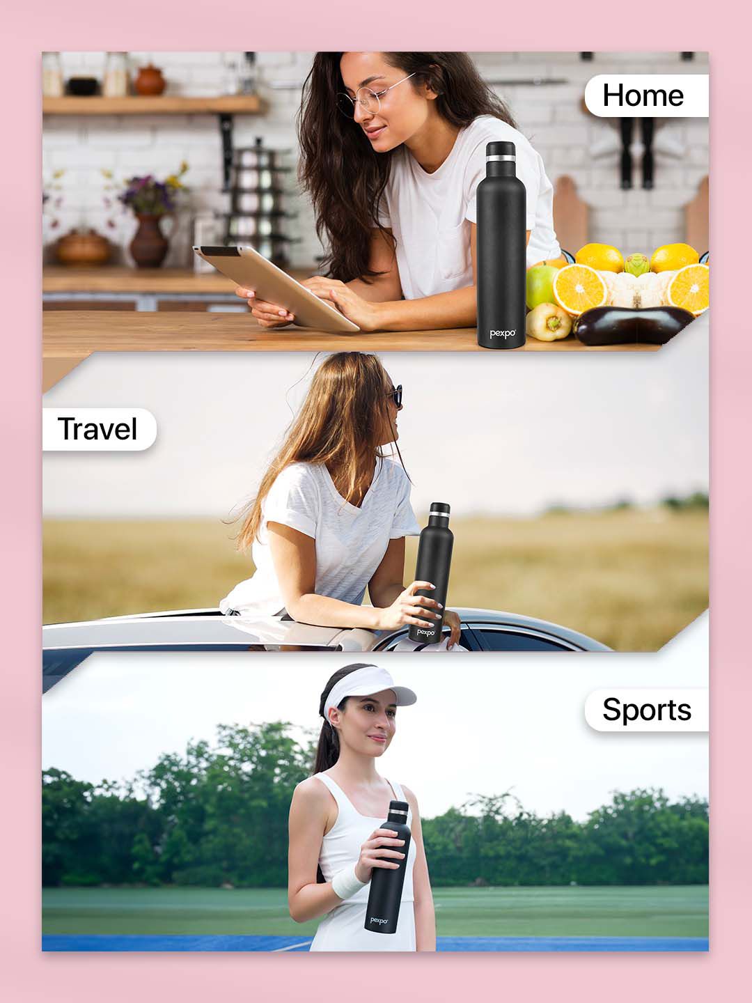 Pexpo Oreo Black ISI Certified Thermosteel 750ml Hot Knight Flask Water Bottle 750 ml