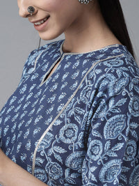 Libas Women Blue Floral Printed Keyhole Neck Gotta Patti Kurta