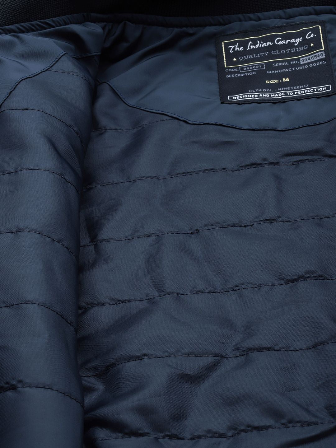 The Indian Garage Co Men Navy Blue Typography Bomber Jacket
