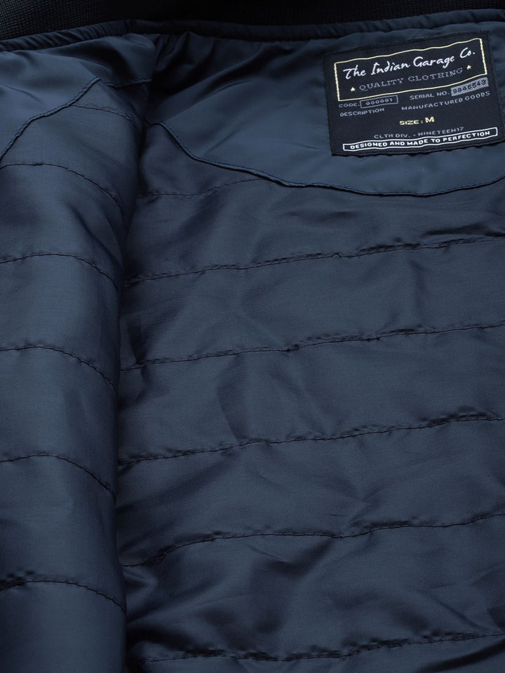 The Indian Garage Co Men Navy Blue Typography Bomber Jacket