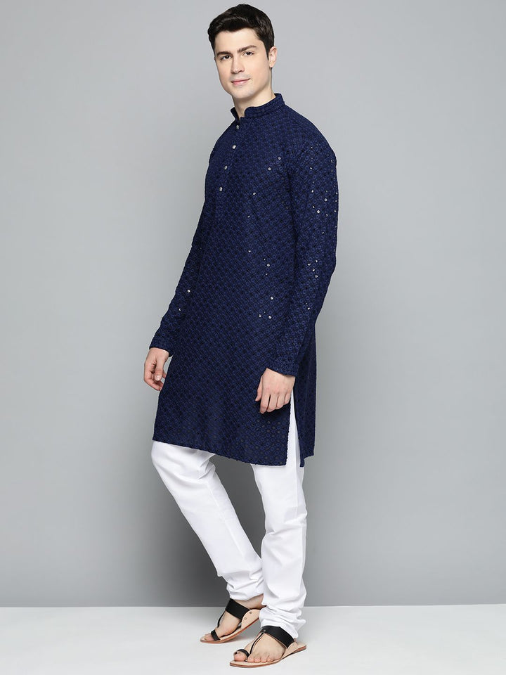 Jompers Men Floral Embroidered Chikankari Pure Cotton Kurta with Churidar