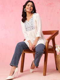 Anouk Ethnic Motifs Yoke Design Thread Work A-Line Short Kurti