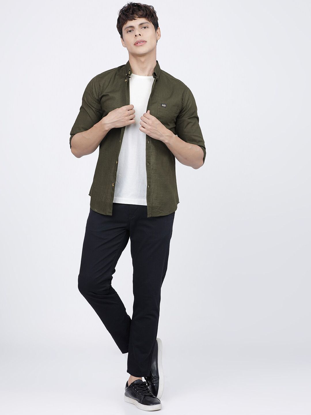 The Indian Garage Co Men Olive Pure Cotton Casual Shirt