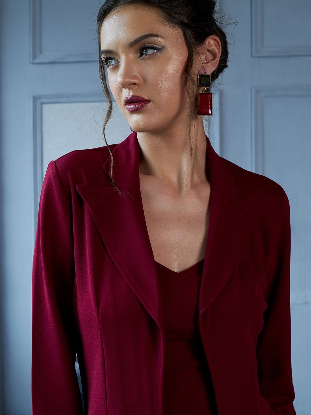 Athena Women Maroon 3 Piece Blazer Co-Ords Set