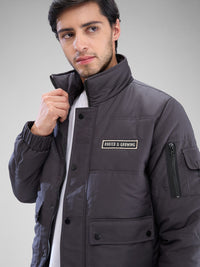 SPYKAR Men Solid Padded Regular Fit Jacket With Patchwork