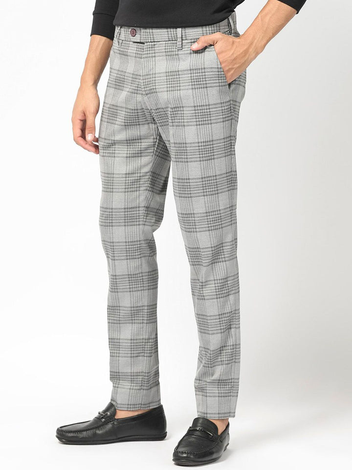 RARE RABBIT Men Rowe Mid-Rise Checked Slim Fit Trouser