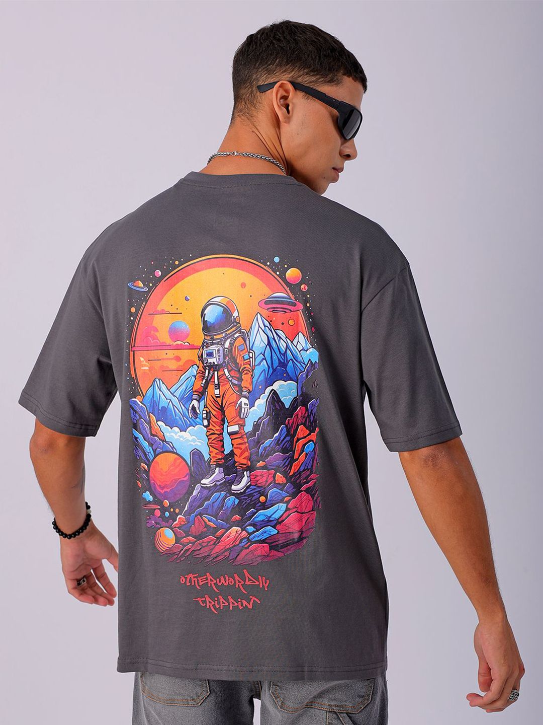 The Indian Garage Co Men Back Printed Boxy Oversized Round Neck T-shirt