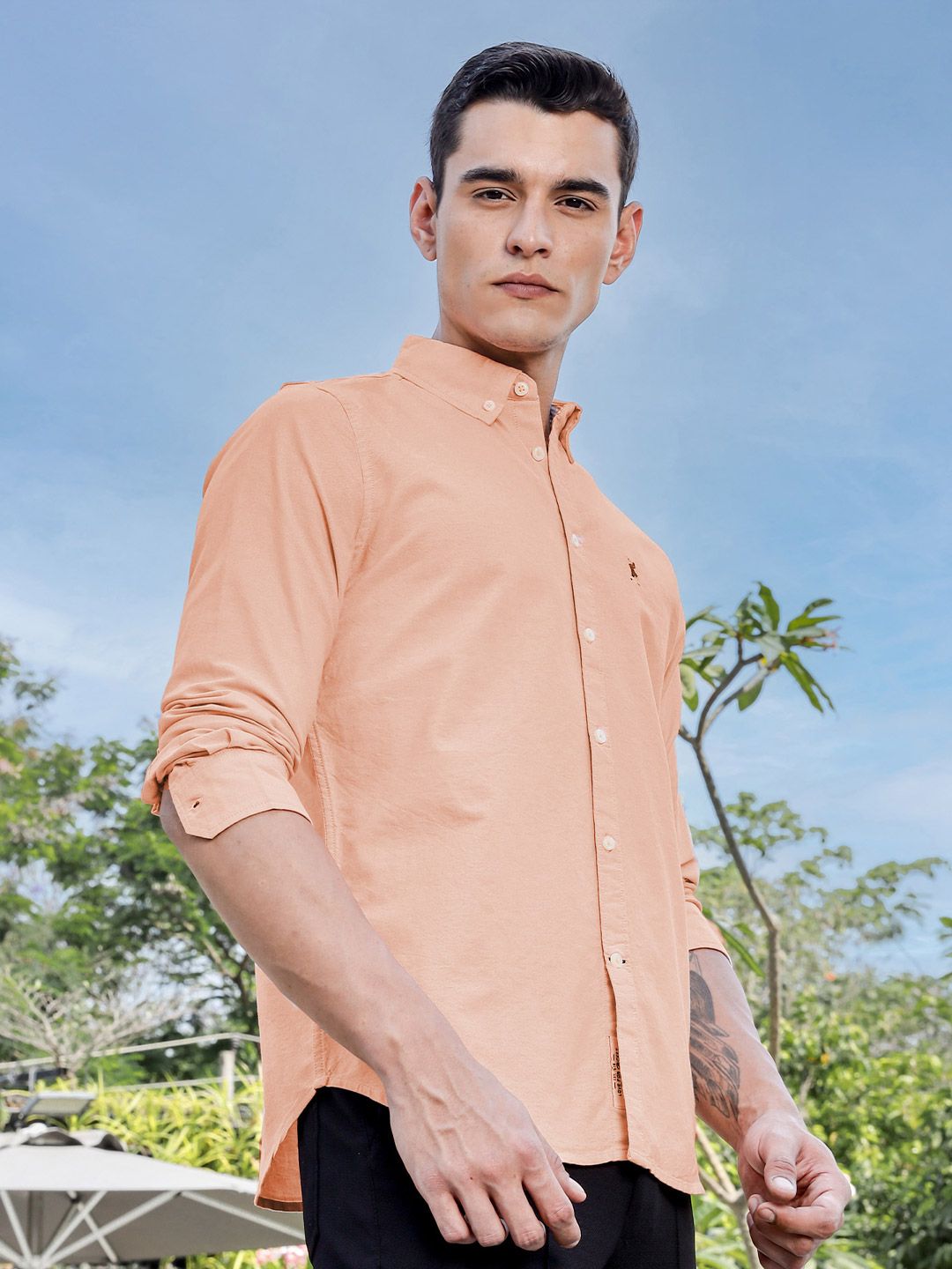 Thomas Scott Men Premium Regular Fit Button-Down Collar Solid Cotton Casual Shirt