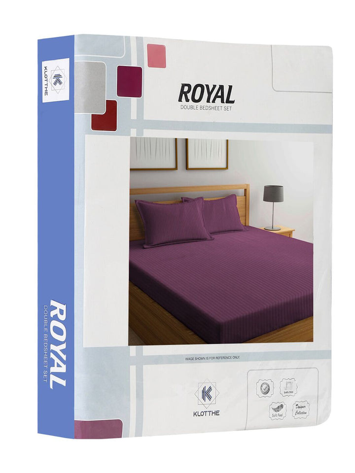 KLOTTHE Magenta Striped Cotton 300 TC King Fine Bedsheet with 2 Pillow Covers-98 x 87 inches