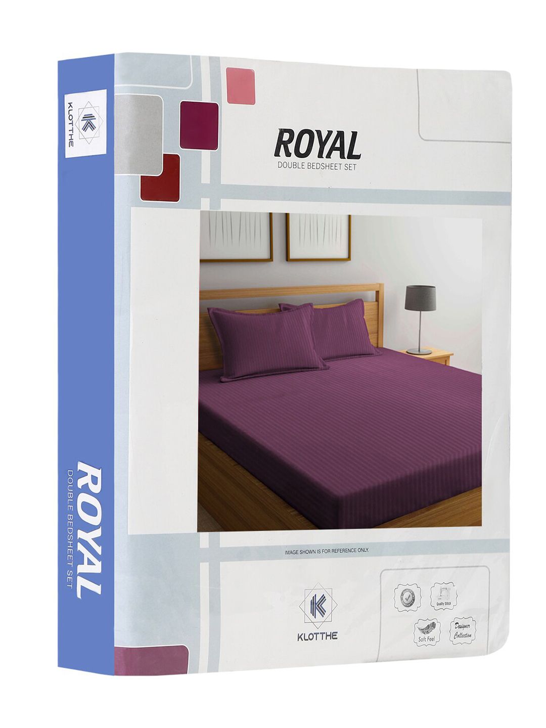 KLOTTHE Magenta Striped Cotton 300 TC King Fine Bedsheet with 2 Pillow Covers-98 x 87 inches