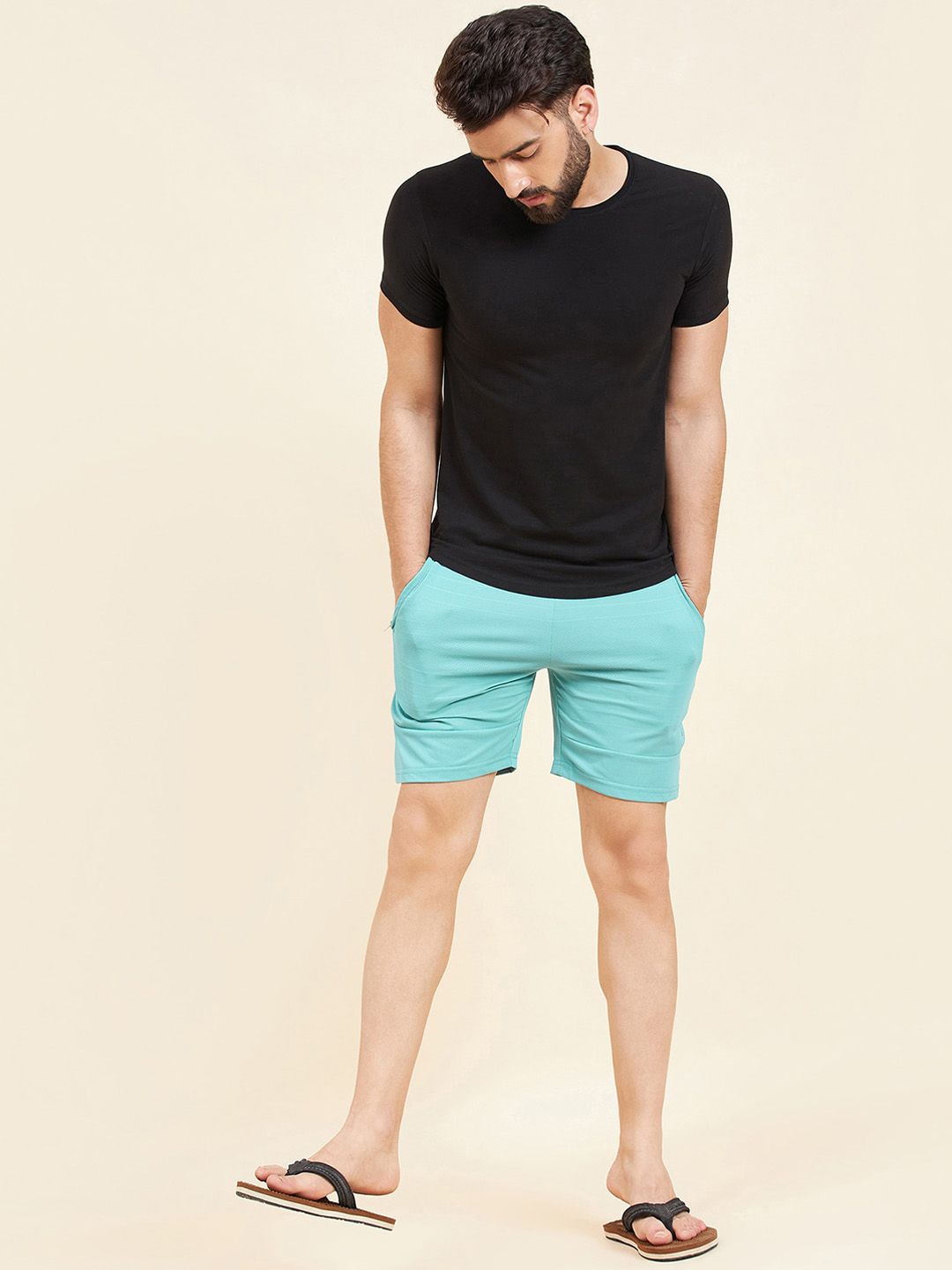 Sweet Dreams Men Turquoise Blue Mid-Rise Shorts